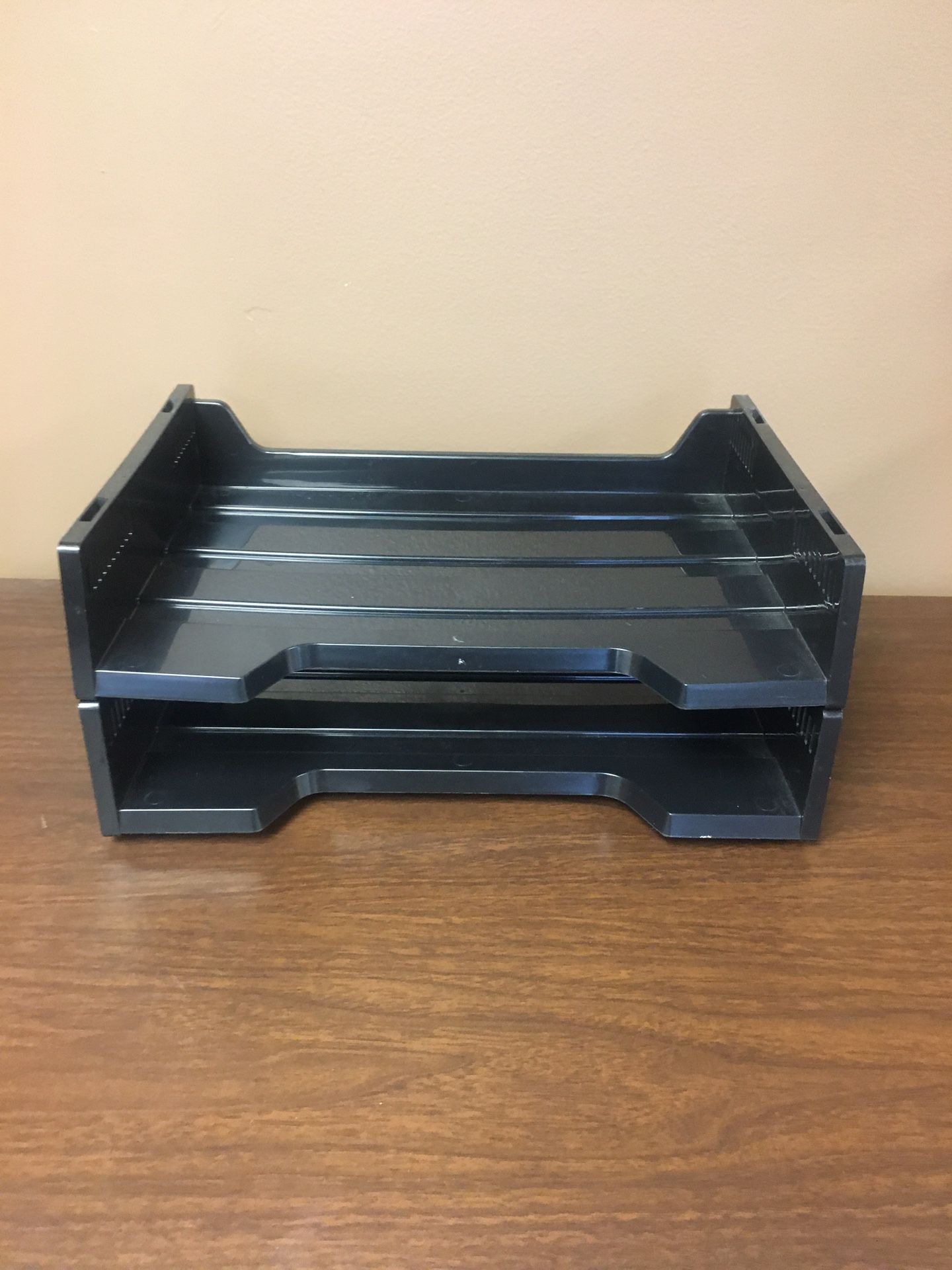 2 Black Plastic Filing Trays for the Office