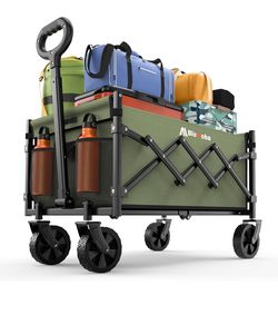 Folding Wagon Cart with Wheels, 220lbs Utility Wagon Cart, Green Collapsible Wagon with 360° All-Terrain Wheels & Adjustable Handle, Foldable Cart for