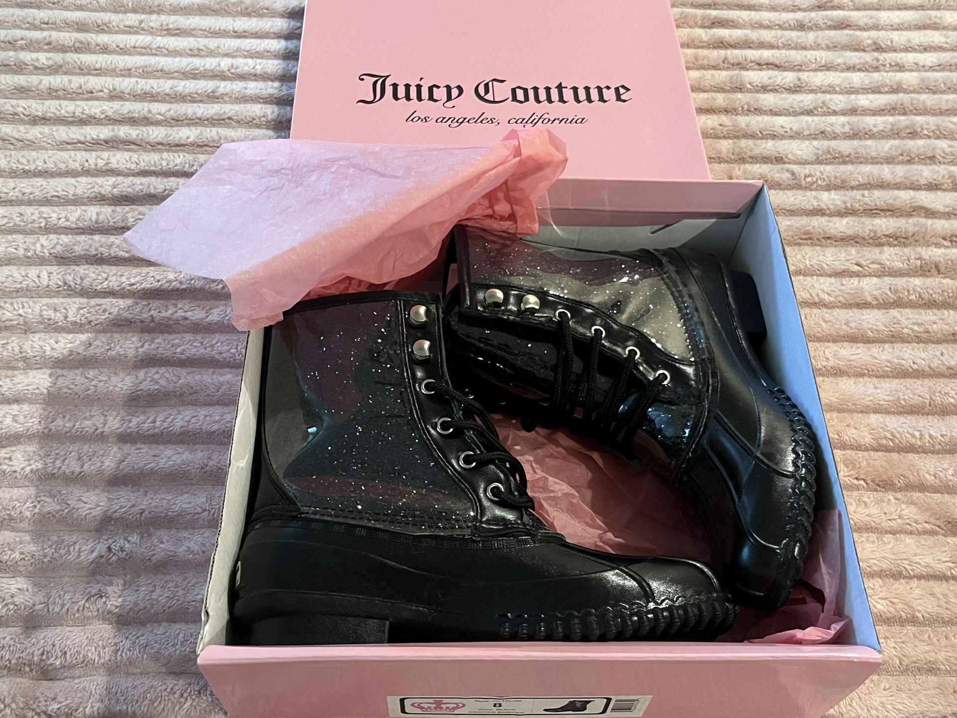 ✨ Juicy Couture Glitter Duck Rain Boots – Size 8 (Like New)