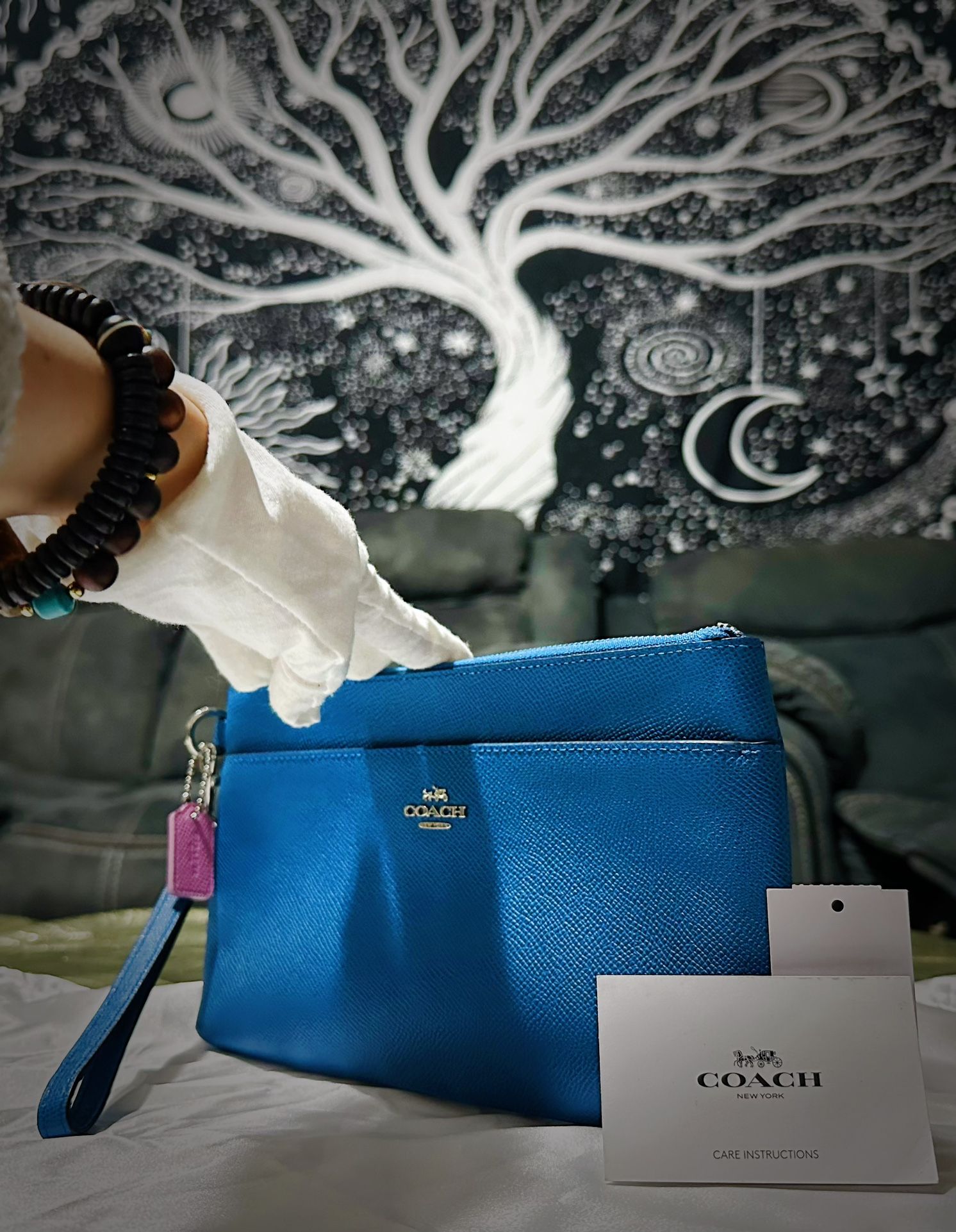 Coach Purse Blue And Pink Leather Clutch New Without Tags