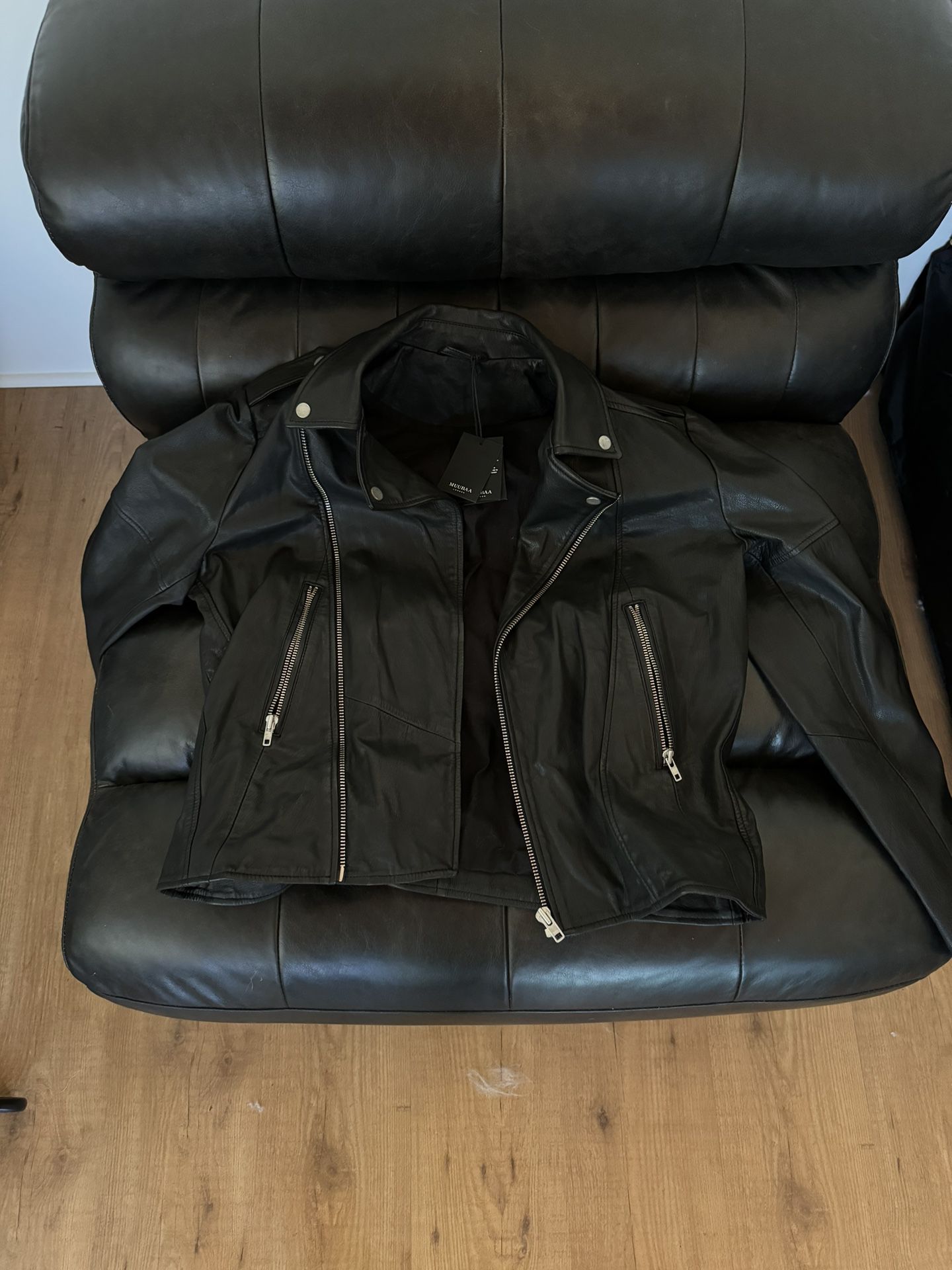 Muubaa Harrington Black Textured Leather Biker Jacket - BRAND NEW (Large)