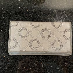 Vintage Coach Monogram Checkbook with Pen Holder Silver Grey