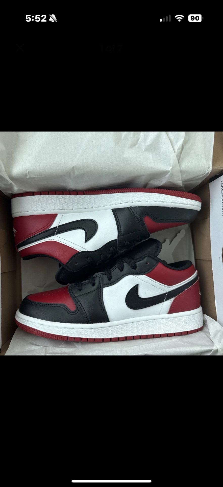 Nike Air Jordan 1 Low Gs Bred Toe Black/Gym Red/White, Size 6.5Y, 553560-066