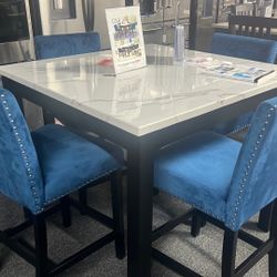 Dining Table Set 5 Pieces Blue Chair Or Black Chair 