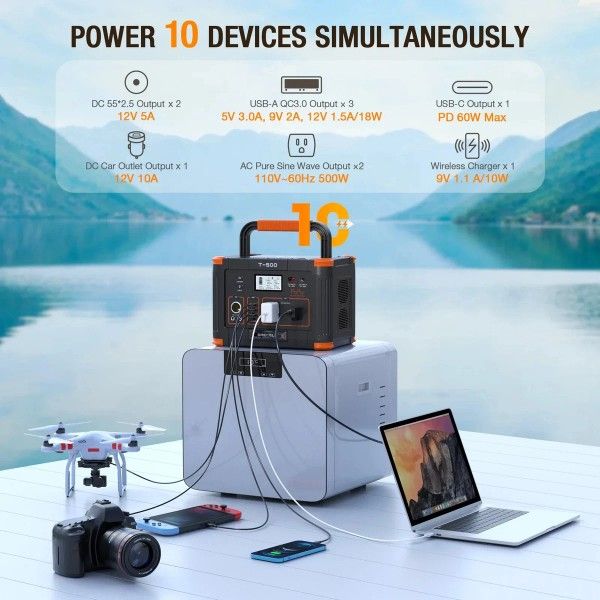 GRECELL 500W Portable Power Station Generator and 200W Solar Panel Charger Kits - NEW