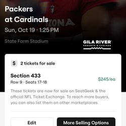 2 Arizona Cardinals Tickets Vs Packers 