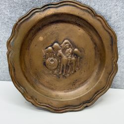 Vintage Brass Wall Plate Chile Horse Rider Decorative Hanging 7.5”