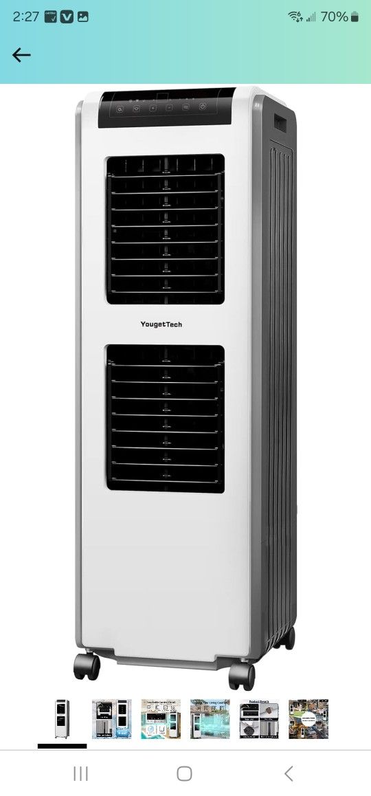 YougetTech 2500CFM 30L Evaporative Air Cooler, 210W
Swamp Cooler with Remote Control, 3 Speeds Portable Air
Conditioner for Patio Outdoor, 8 Gal Water