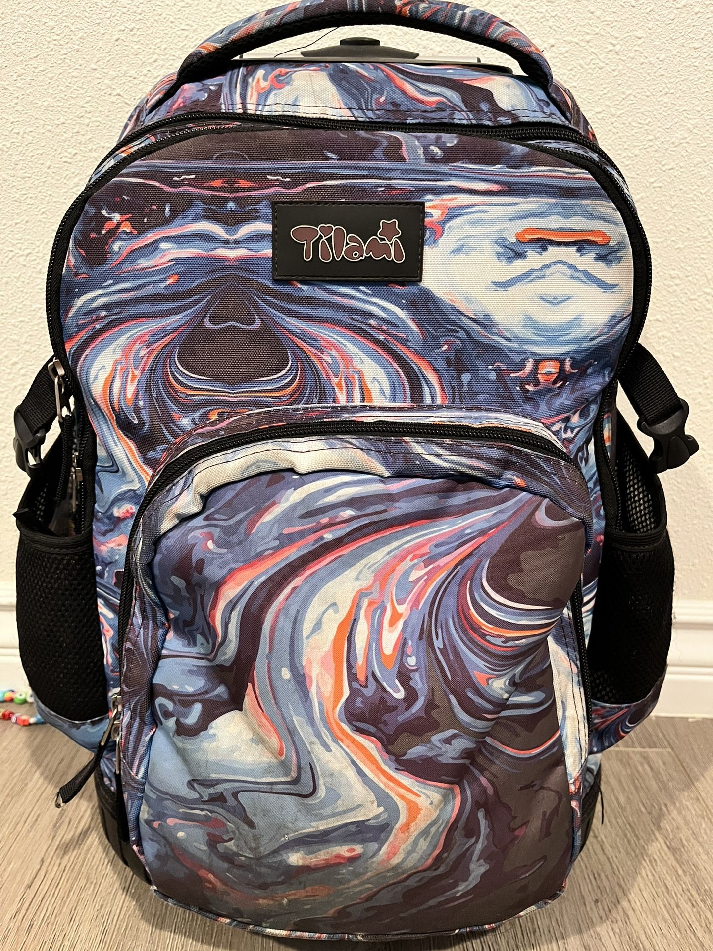 Tilami Rolling Backpack 19 inch Wheeled Laptop Backpack, Painting Blue