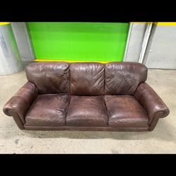 Distressed Brown Leather Sofa - 3 Seater (Natuzzi Style) - FREE DELIVERY