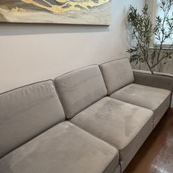 Burrow Gray Velvet Couch With Gold Legs 
