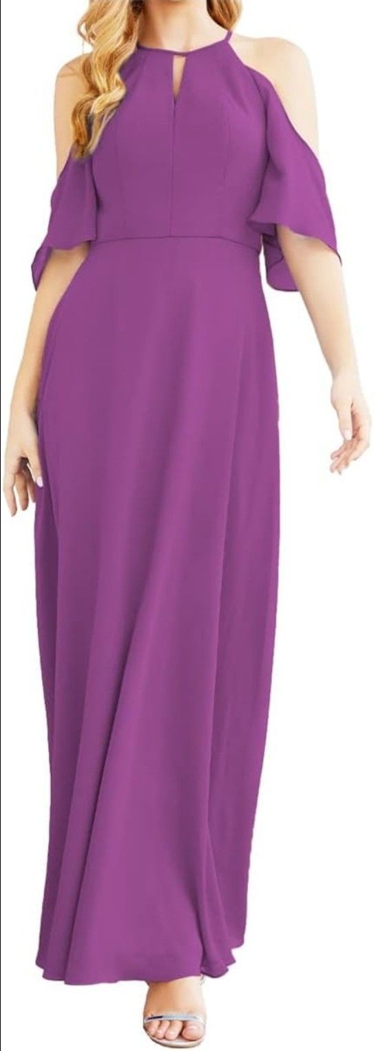 Purple Jersey Knit Off The Shoulder Full Length Dress Size XS