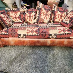 Southwestern Style Leather Couch With Hideaway Bed