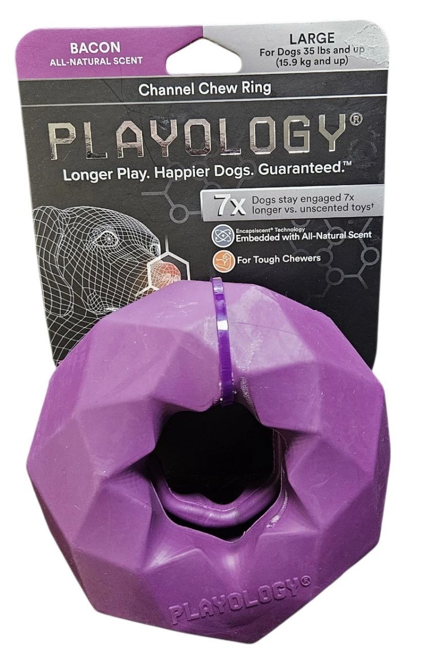 PLAYOLOGY Bacon-Scented Channel Chew Ring – Large (For Dogs 35 lbs+)
