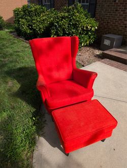 Red armchair with matching ottoman