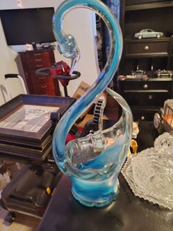 Blue Art Glass Swan Figurine