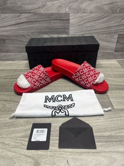 Mcm Men's Diagonal Logo Slide Sandals Red (A1D019472)