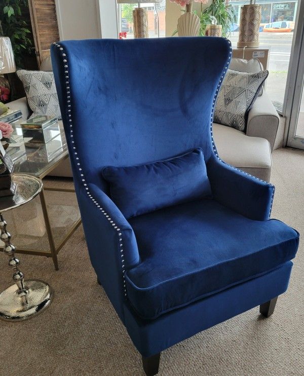 High Wing Chair Blue Velvet
