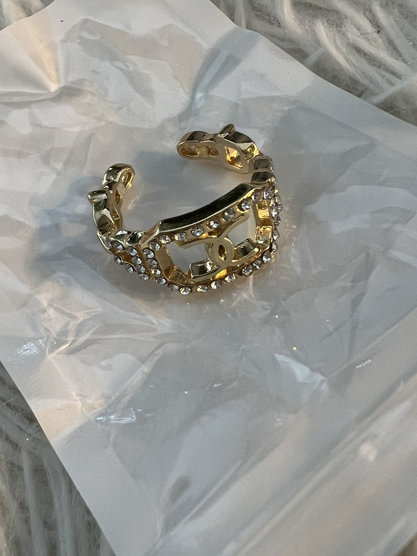 Gold Rhinestone Chain Ring