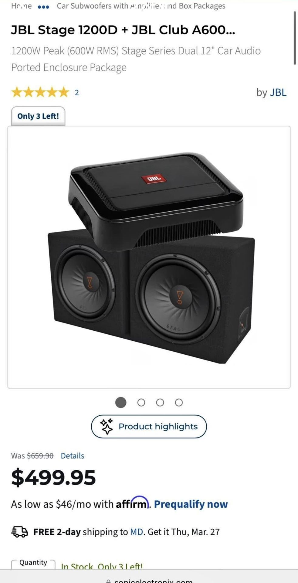 JBL CLUB A600 + STAGE 1200D Sub