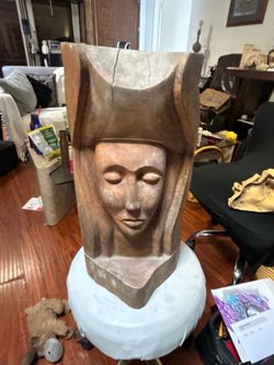 ANTIQUE hand-carved wood bust resembles artistic styles often attributed to Italian craftsmen.This piece appear unique, hand-carved sculpture depictin