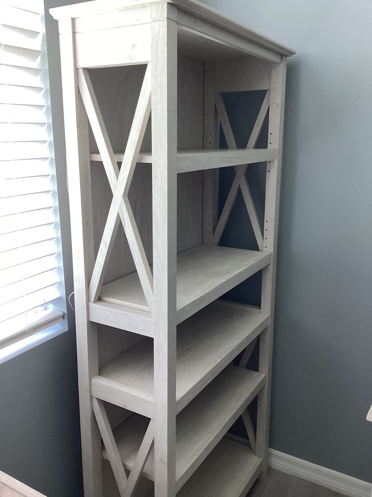 Bookcase, Home Office, Freestanding 32”w X 13”d X 66” Tall Washed Grey