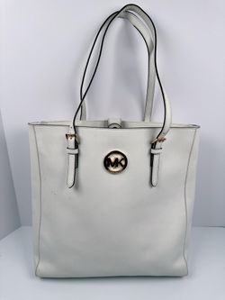 Michael Kors Jet Set Large North South Leather Travel Tote White Bag