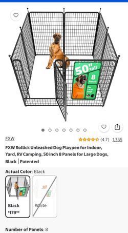 FXW Rollick Unleashed Dog Playpen for Indoor, Yard. RV Camping, 50 inch 8 Panels for Large Dogs, Black Patented