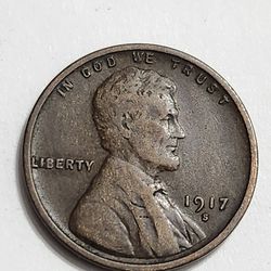 1917-S Wheat Cent Penny - Antique Coin