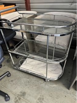 Glass bar cart chrome finish marble bottom
