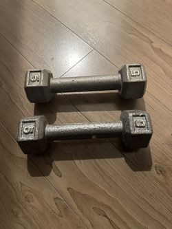 5 lb DUMBBELLS PAIR CAST IRON HEX DUMBBELLS WEIGHTS 10 LBS TOTAL Hand Weights