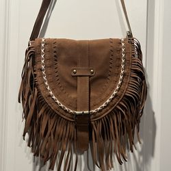 Brown Faux Suede Fringe Crossbody Purse