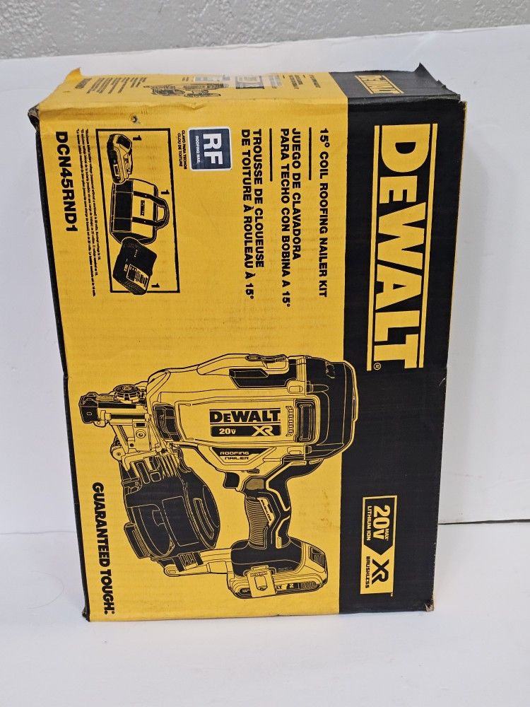 Dewalt 20V MAX Lithium-Ion 15-Degree Electric Cordless Roofing Nailer Kit with 2.0Ah Battery Charger and Bag Brand New 