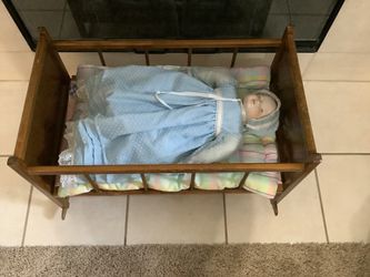 Vintage Antique Doll Crib Bed Rocker 1970s