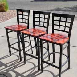 3 Metal And Wood Stools