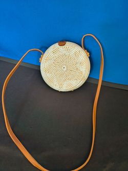 Round Rattan Bag Shoulder Leather Straps with Star Design