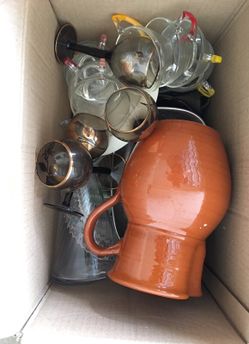Box of vintage glass and more