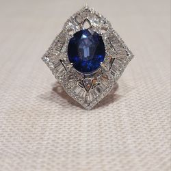 18K White Gold Sapphire 5.54 CT Diamond Ring