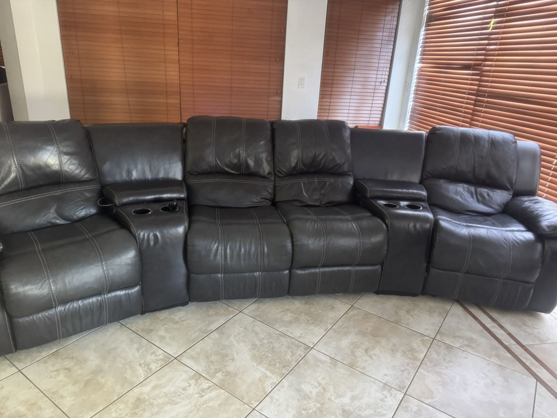 Black Leather 5 Piece Reclining Sectional, Reclining Love Seat Sofa, and Ottoman Storage