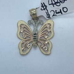 Gold Pendant butterfly Style 14K New 