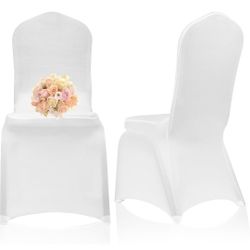 EMART White Chair Covers 50 Pcs Spandex Stretch Universal Standard Seat Slipcovers Fitted for Wedding Bulk, Party, Banquet and Holidays Celebration