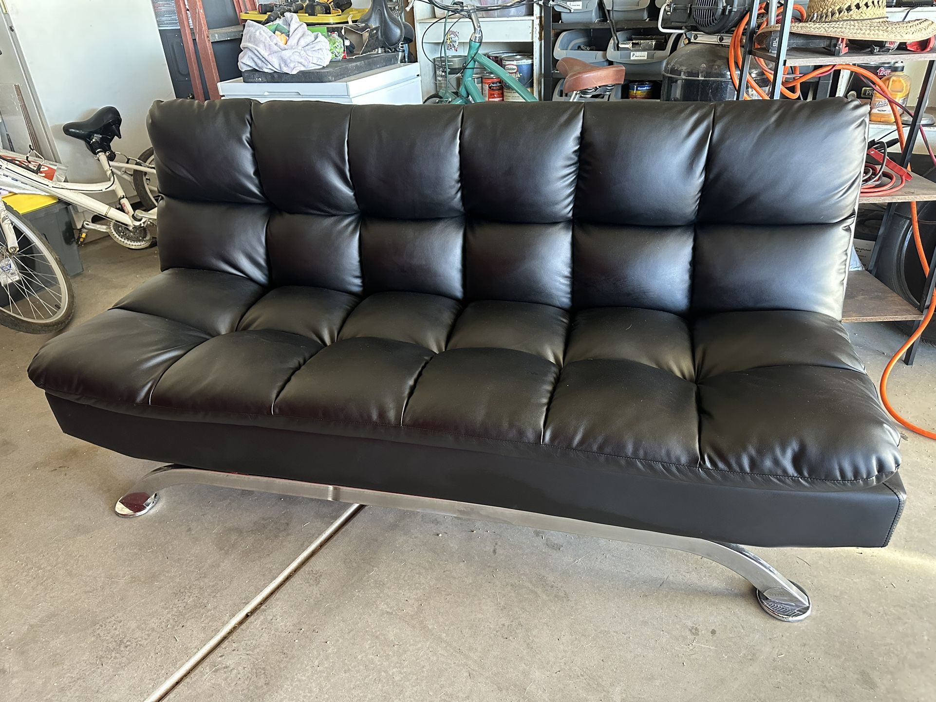 Black Leather Convertible Futon  