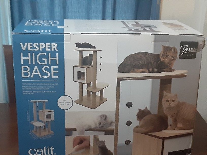 Vesper High Base Cat Tree - Oak - 48" Tall x 22" Wide x 22" Long


