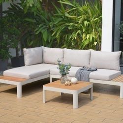 Brand New For 4 Person Patio Seating Sofa Set In Teak & Aluminum Ideal Furniture Set For Outdoor
