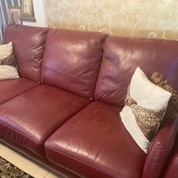 Burgundy/Red Leather Living Room Set
