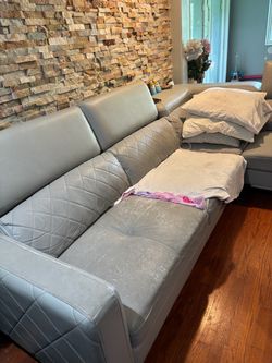 Gray Leather Sectional Sofa with Chaise