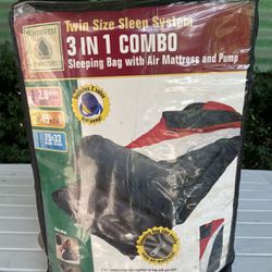 Sleeping Bag Twin Air Mattress W/ Pump 3 In 1 Combo 