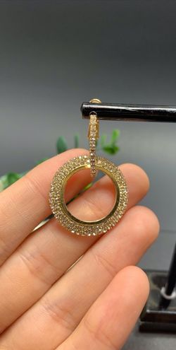 Full Crystal Circle Earrings for Women Luxury Round Shiny, Gold Color