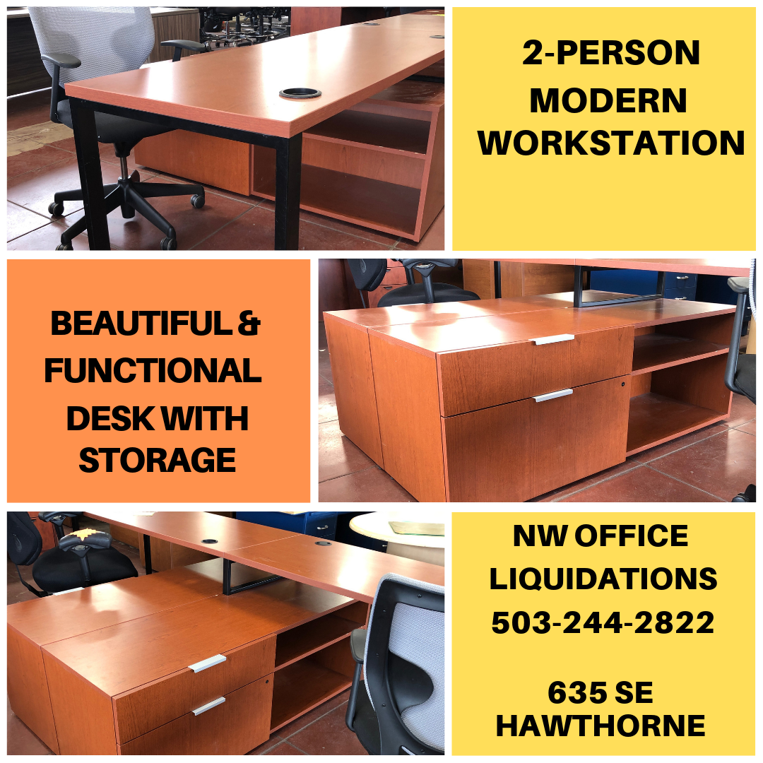 ON SALE $399 - Used - 2 person Modern Workstation with shelving and lateral storage