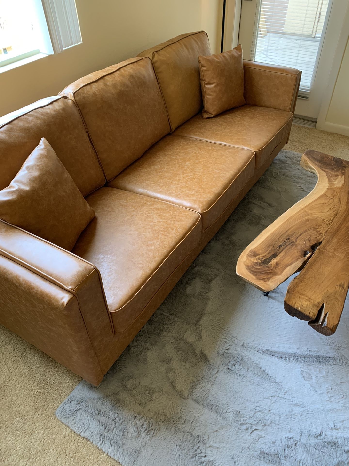 85” Faux Leather Square Arm Sofa - Honey Tan